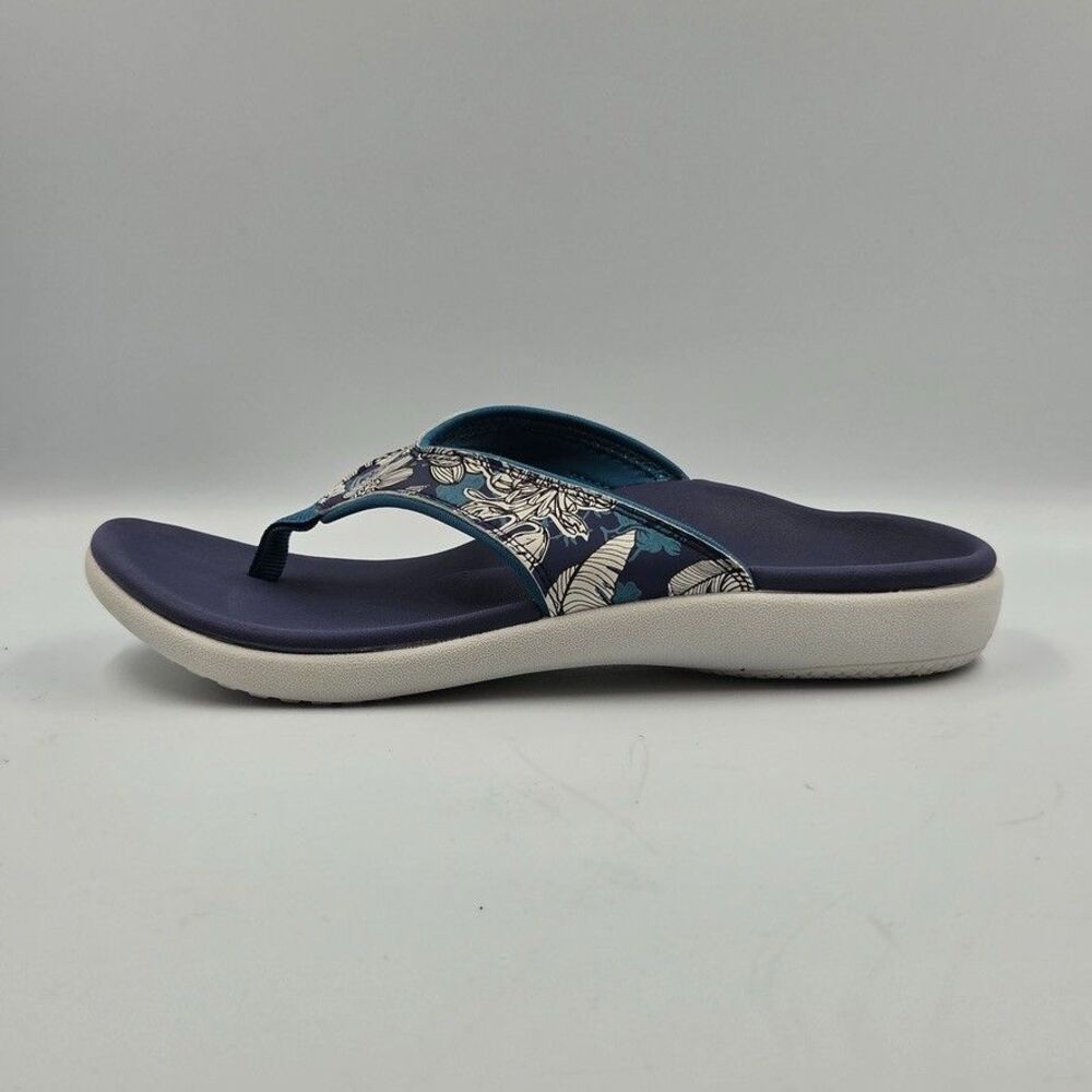 Spenco Womens 7 Navy Blue Yumi Floral Thong Sandals Orthotic Comfort Flip